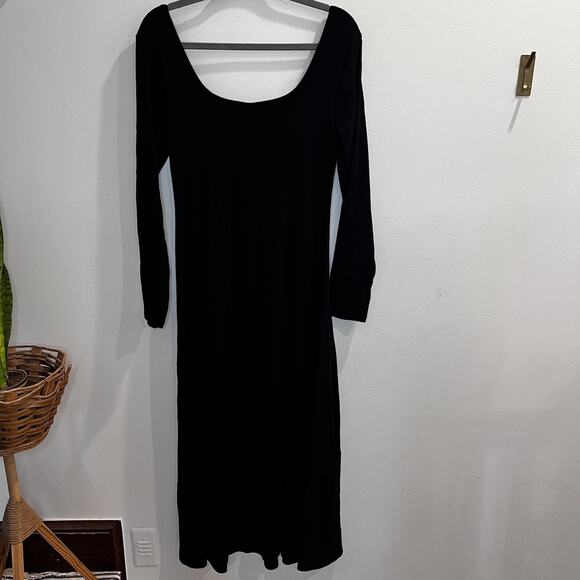 Old Navy Dress Womens Large Black Long Sleeve Scoop Neck Stretch Midi Witchy - Picture 5 of 11